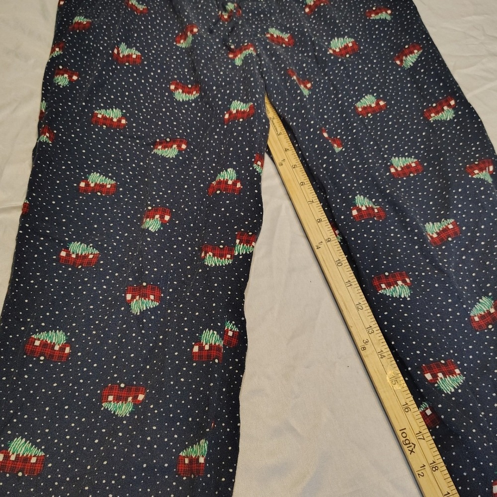 Lands End Pajama Pants Mens M Navy Blue Excellent Holiday Truck Cotton Lounge